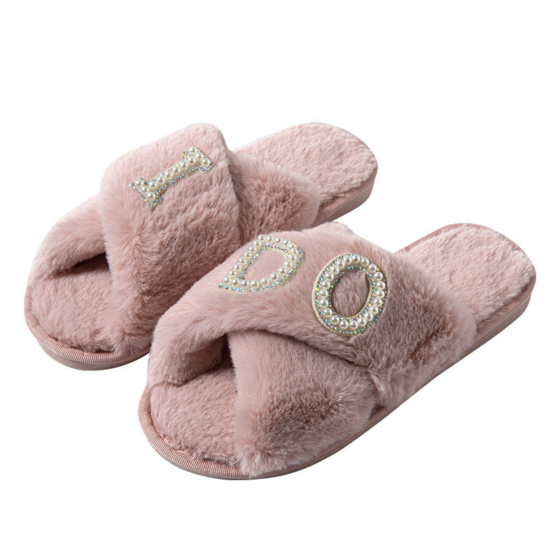 Wholesale Casual Cross Plush Slippers